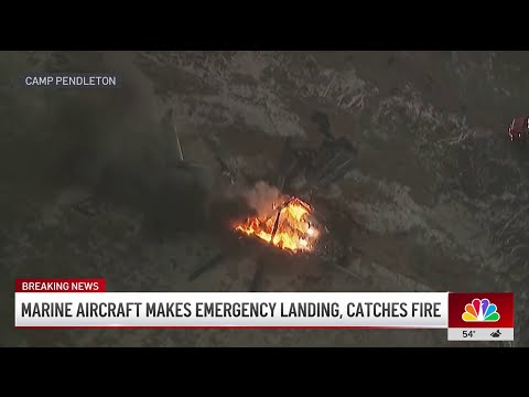 Military helicopter makes emergency landing, catches fire in Camp Pendleton