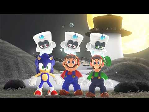 Super Mario Odyssey - 3 Player Race Mario Vs. Luigi Vs. Sonic Full Game Walkthrough (HD)