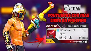 #freefire top 5 youtubers con mas likes en freefire 😱❤️