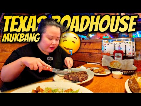 Texas Roadhouse Mukbang (20 oz Bone In Ribeye Steak + Fried Pickles + Wings) 먹방 Eating Show with M!