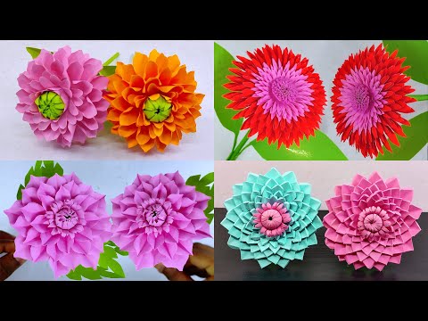 4 Easy Beautiful Paper Flower Making | Paper Crafts For School Project | Home Decor | DIY