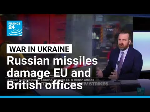 YouTube video thumbnail: Russian Missiles Pound Ukraine, Damage EU and British Offices
