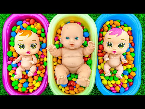 Rainbow Satisfying Video | Three BathTubs & Mixing Candy ASMR with Skittles Magic Slime M&M's