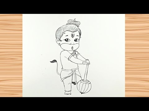 Cute Bal Hanuman Easy Drawing | Hanuman Pencil Sketch | God Hanuman Drawing