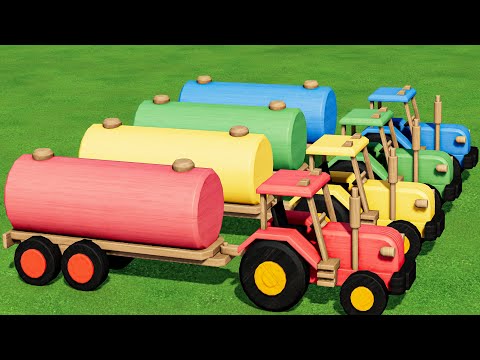 Tractor of Colors! Colorful Wooden TRACTOR, Water TANKER Fun! ANIMAL Feeding in Farming Simulator 22