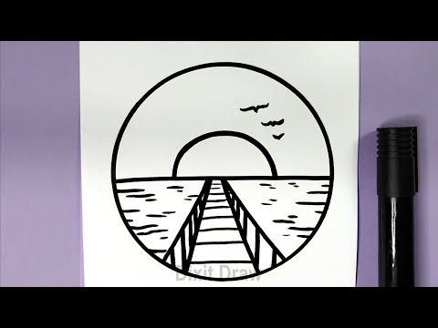 Sonnenuntergang mit Meer & Brücke zeichnen – Einfaches Landschafts Tutorial für Anfänger