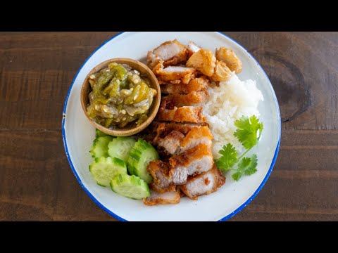 Roasted Hatch Chili Dip with Crispy Pork Belly ♥ น้ำพริกหนุ่ม ♥ (Nam Prik Noom) - Episode 299