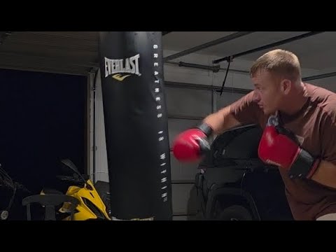 Warming up on the heavybag for a workout!