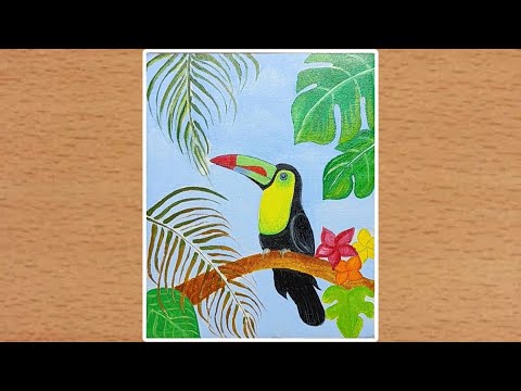 My Acrylic Painting | Toucan Bird Drawing | scenery drawing