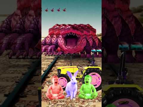 Purple colors Cute rabbit & baby vs 5 crocodile & train driver tom...