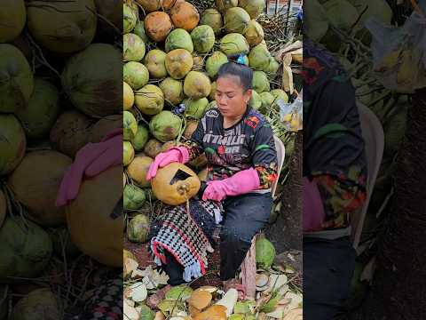 Mother cutting coconut fruit hard for her family's livelihood! - Fruit Cutting Skills!