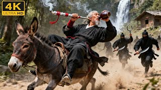 【爆燃武俠電影】騎驢老頭竟是功夫宗師，僅憑一根煙桿就秒殺十大高手！#movie #动作 #武侠片