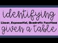 Identifying Functions: Linear, Exponential, or Quadratic