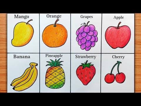 8 Different Types of Fruits Drawing | How to Draw Fruits | Fruits Drawing with Names