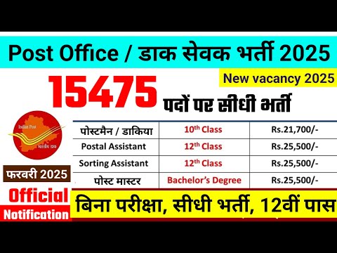 Post Office New Vacancy 2025 | Post Office Recruitment 2025 | Dak Vibhag Bharti, new vacancy 2025