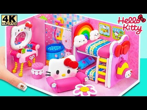 DIY Clay Hello Kitty Mini House with Bunk Bed and Bathroom 🌈💖  Miniature Clay Craft