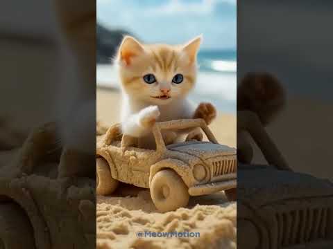 Kitten went to look for its owner in a sand car #cat #cute #sad #catshorts