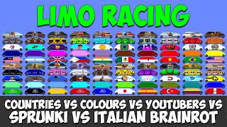 Country Cars Limo Racing - Countries vs Colours vs YouTubers vs Sprunki vs Italian Brainrot