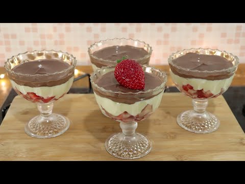 SOBREMESA FÁCIL E DELICIOSA BOMBOM DE MORANGO NA TAÇA