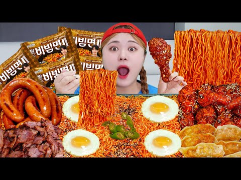 ASMR MUKBANG 신제품 하이브리드 비빔면 8봉지 먹방 Korean Convenience Store Bibimmyeon & Pork Eating Sound | HIU 하이유