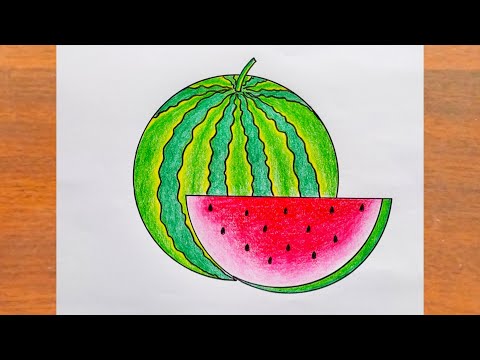 तरबूज का चित्र बनाना सीखें / How to Draw a Watermelon Easy Step By Step / Watermelon Drawing Easy