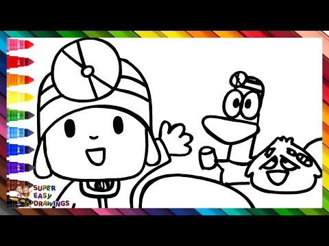 Draw and Color Dr Pocoyó and Dr Pato Treating Birdie 👶🦆🐦🩺 Drawings for Kids