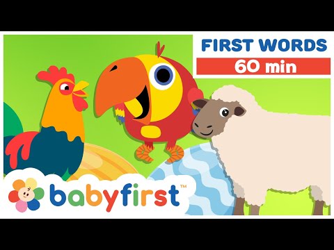 Toddler learning video w Color Crew & Larry | First words | Surprise eggs & Animals | Baby First tv