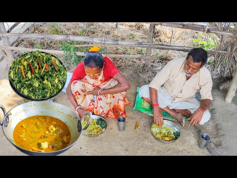 palong chicken and laushak vaji cooking & eating by our santali tribe couple