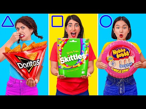 RICH VS POOR GEOMETRIC FOOD CHALLENGES 😻 Color Battles Eating Awesome Shapes by 123 GO