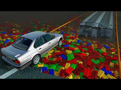 Open Broken Bridge Crashes Over LEGO Lake - BeamNG.Drive