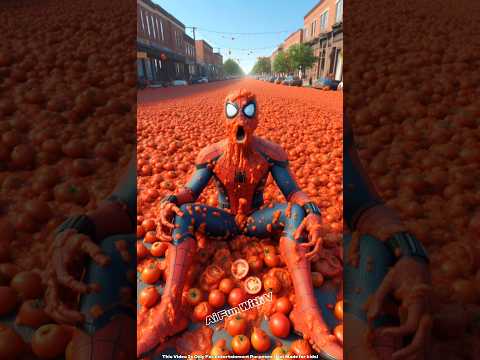 Spiderman ko jabardasti tomato festival mei le aaye sabhi 😮 #spiderman #shorts