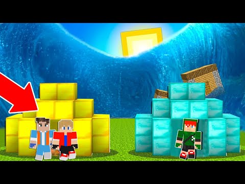BASE DE OURO VS BASE DE DIAMANTE PARA SOBREVIVER AO TSUNAMI GIGANTE NO MINECRAFT!!