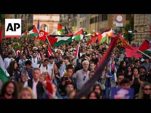 YouTube video thumbnail: Hundreds in Italy Protest Against Giorgia Meloni's Support for Israel