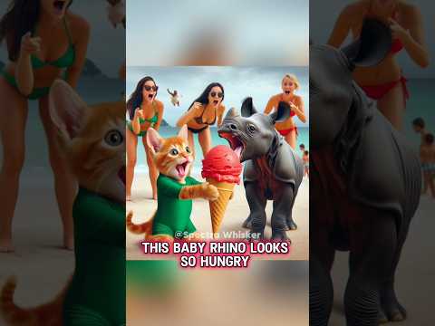 Catโs Ice Cream Mishap with Hungry Rhino! ๐ฑ๐ฆ #catstory #cat #catvideos #meow
