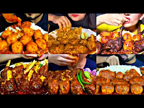 ASMR EATING SPICY MUTTON CURRY, CHICKEN CURRY, EGG CURRY | BEST INDIAN FOOD MUKBANG |Foodie India|