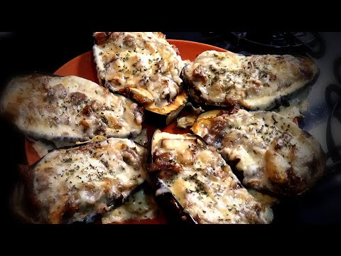 Berenjenas🍆 rellenas de pollo o cerdo 🍆y gratinadas al horno con mozarella 🍆, RECETA 4 INGREDIENTES!