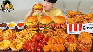 ASMR MUKBANG KFC 양념 치킨먹방! 치즈 햄버거 치즈스틱 후라이드치킨 & 레시피 CRISPY FRIED CHICKEN CHEESE BURGER EATING SOUND!