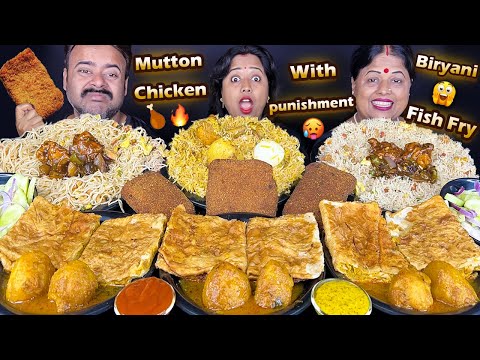 CHICKEN BIRYANI VS NOODLES MANCHURIAN VS RICE CHILLI CHICKEN CHALLENGING VIDEO WITH PUNISHMENT #asmr