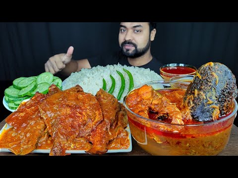 HUGE SPICY BIG FISH CURRY, BIG FISH HEAD, POMFRET CURRY, RICE, MUKBANG ASMR EATING SHOW | BIG BITES