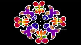 Awesome #easy #colorful birds rangoli 11*3dots🌺Birds kolam🌺Chinna muggulu🌺#kolam  @trendyanimation