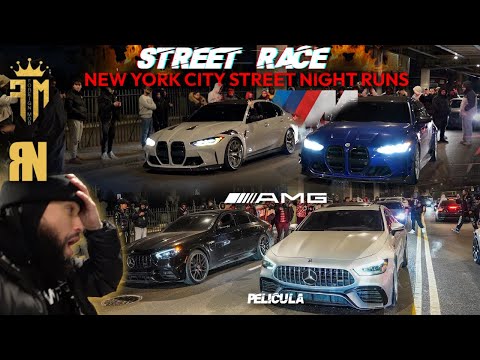 NYC STREET RACING ALL NIGHT M3 SQUEEZE TEAM G80 M3 VS AMG GT63 TESLA & MORE MOVIE! COPS PULL ME OVER