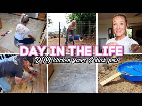 DAY IN THE LIFE // DIY kitchen floor makeover & duck pool makeover