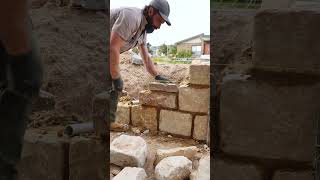 The satisfying way sandstone walls get built #masonry #asmr #construction