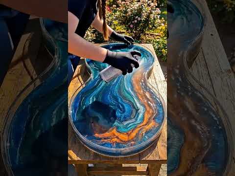 Satisfying Epoxy Resin Table Build – So relaxing! 💙🎸 #epoxy
