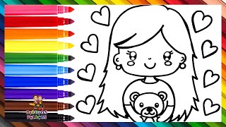 Dibuja y Colorea A Una Niña Con Su Osito 👧🧸❤️🧡💛💚💙💜🌈 Dibujos Para Niños