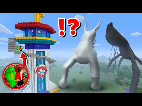JJ and Mikey BIGGEST Paw Patrol Tower vs BIRD WATCHER and DAY 17 in Minecraft - Maizen