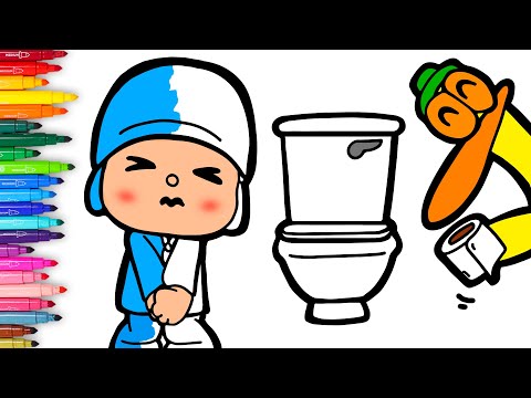 Dibuja y Colorea 🌈 POCOYÓ va al baño 🚽💩 Videos para niños