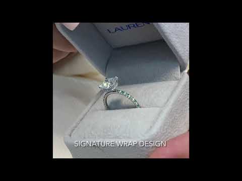 2 ct Cushion Diamond Ring with Pave Green Emeralds