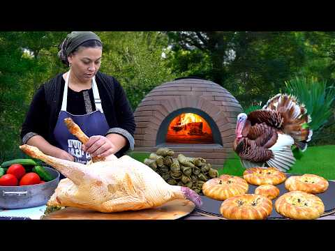 Cooking a Huge Indian Bird with Dolma Stuffing in a Brick Oven and Fragrant Bread