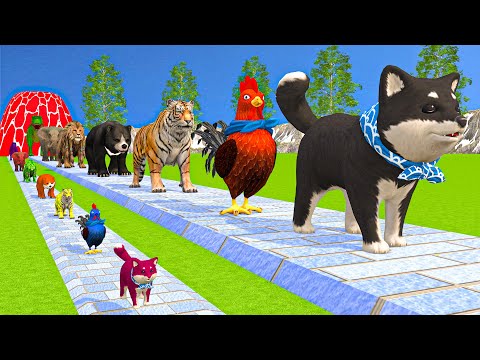 Paint Animals Duck,Tiger,Cow,Lion,Buffalo,Gorilla,Elephant,Dinosaur Fountain Crossing Animal Game Pi